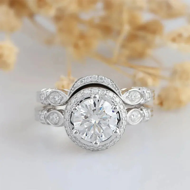 Silver or Gold Moissanite Engagement Set 2ct
