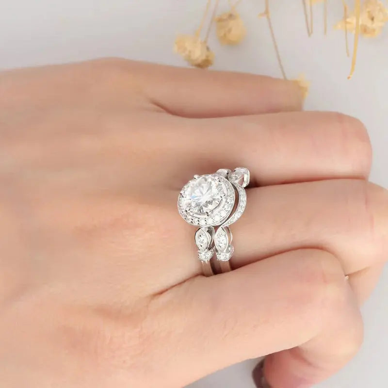 Silver or Gold Moissanite Engagement Set 2ct