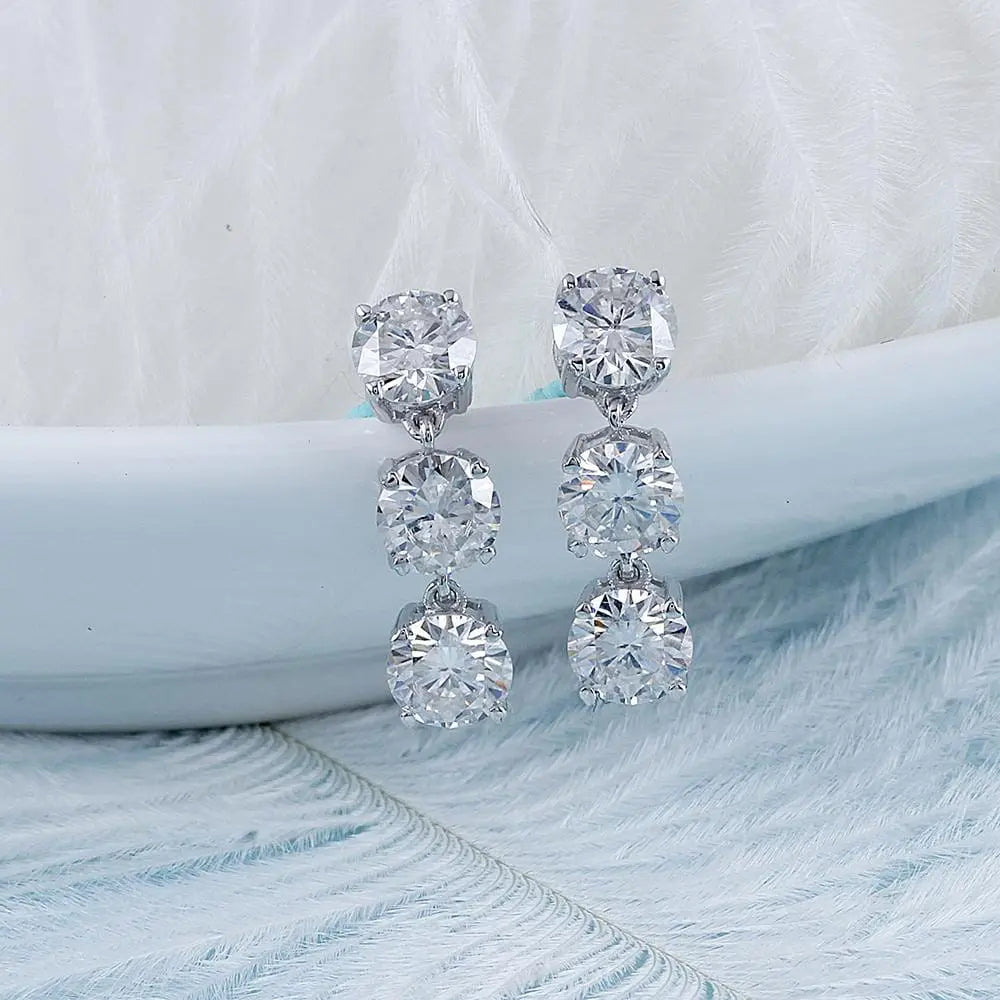 14k / 10k White Gold Drop / Dangle Moissanite Elegant Long Earrings 3ctw
