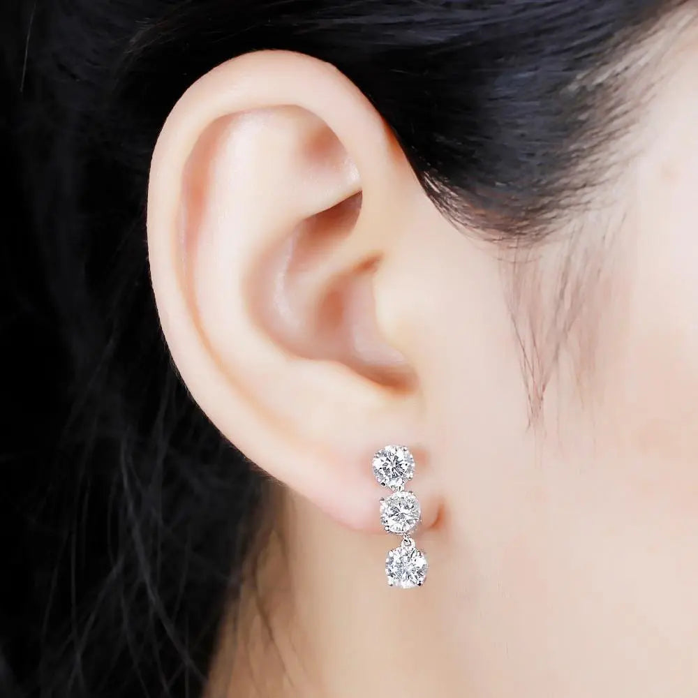 14k / 10k White Gold Drop / Dangle Moissanite Elegant Long Earrings 3ctw