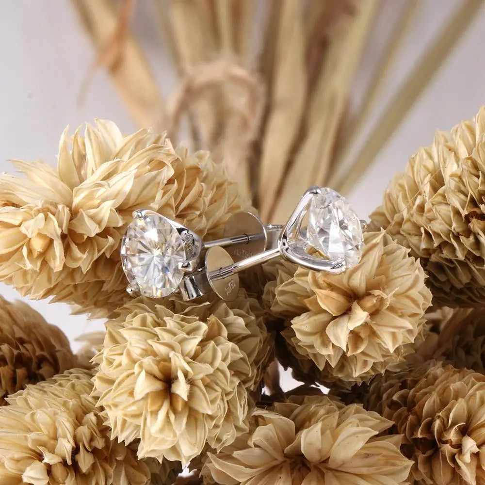 14k / 18k White Gold Moissanite Stud Earrings for Sale 2ctw