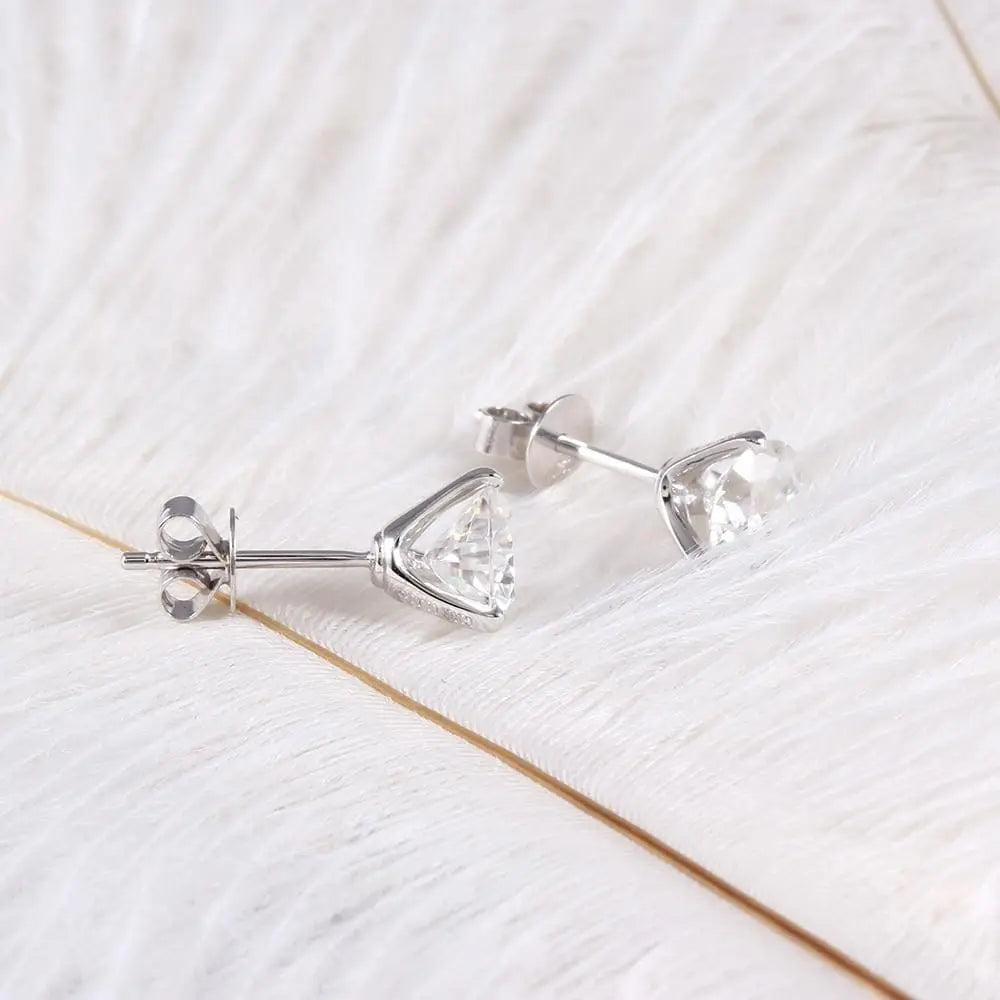 14k / 18k White Gold Moissanite Stud Earrings for Sale 2ctw