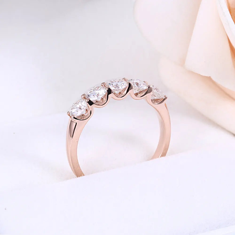 14k Rose Gold 5 Stone Moissanite Anniversary Ring 1.25ct Total | The Anniversary Band
