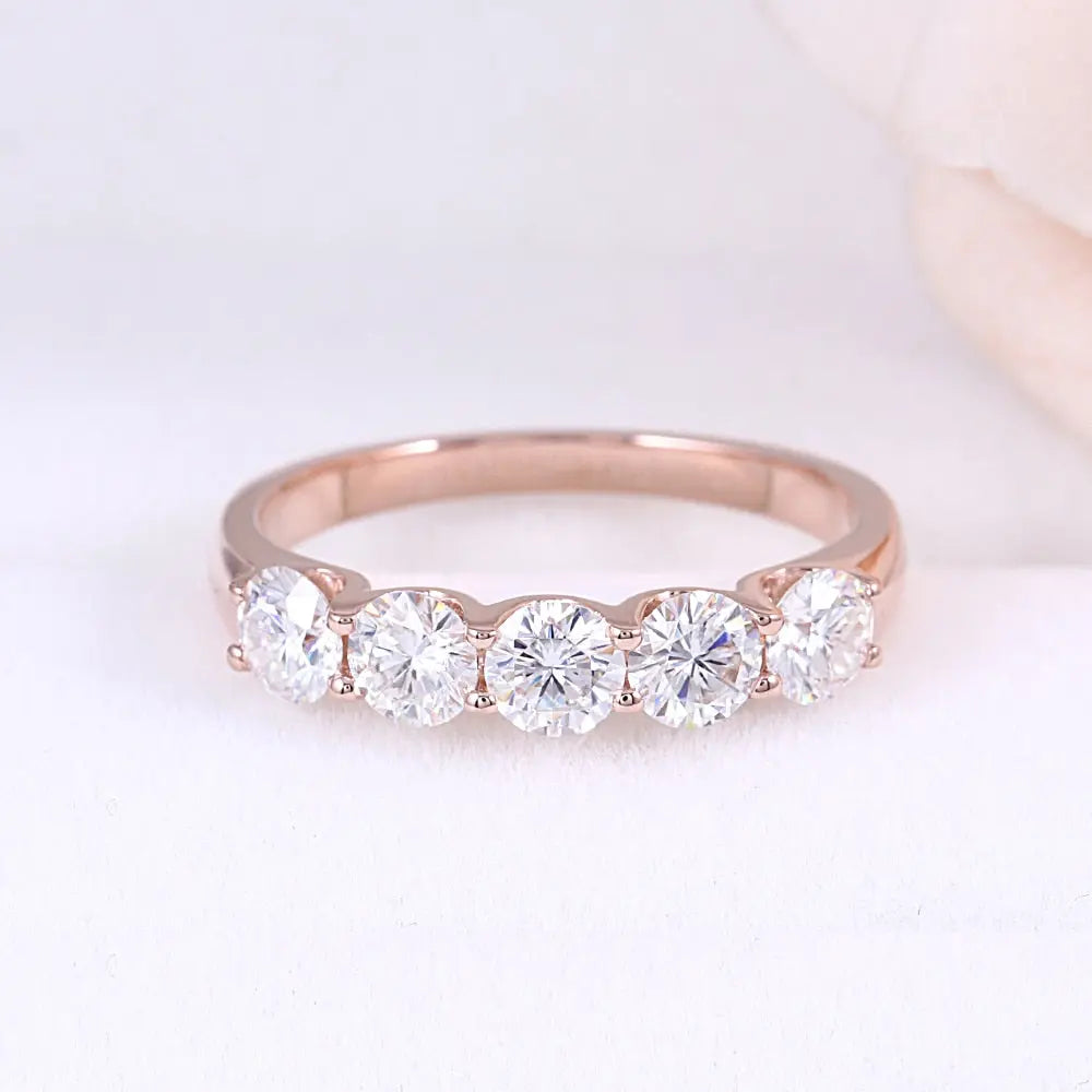 14k Rose Gold 5 Stone Moissanite Anniversary Ring 1.25ct Total | The Anniversary Band