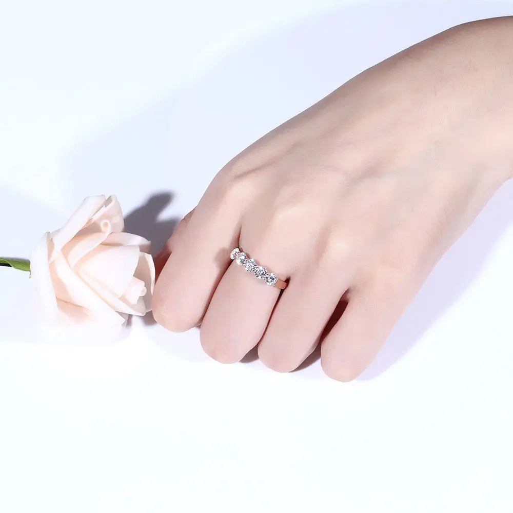 14k Rose Gold 5 Stone Moissanite Anniversary Ring 1.25ct Total | The Anniversary Band
