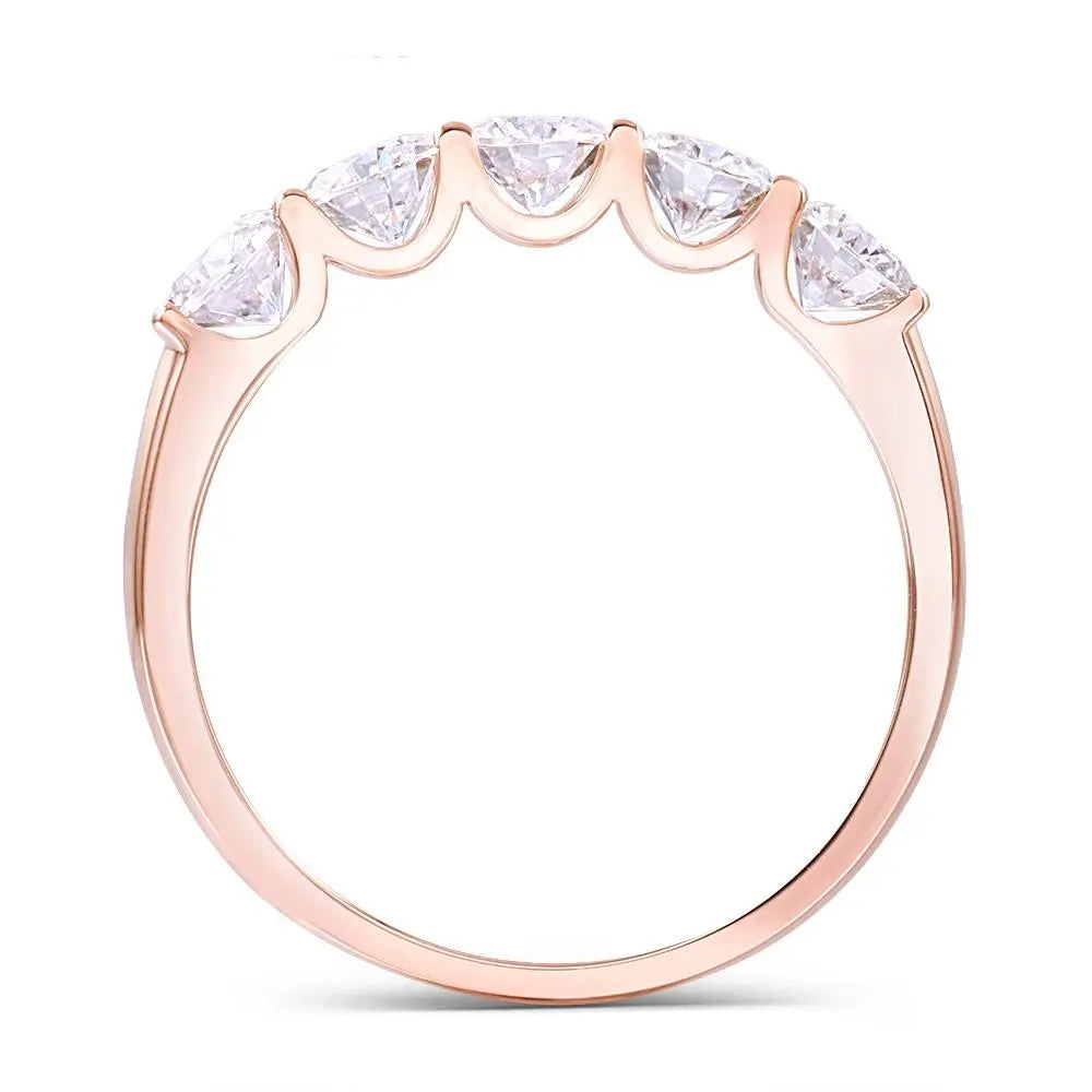 14k Rose Gold 5 Stone Moissanite Anniversary Ring 1.25ct Total | The Anniversary Band