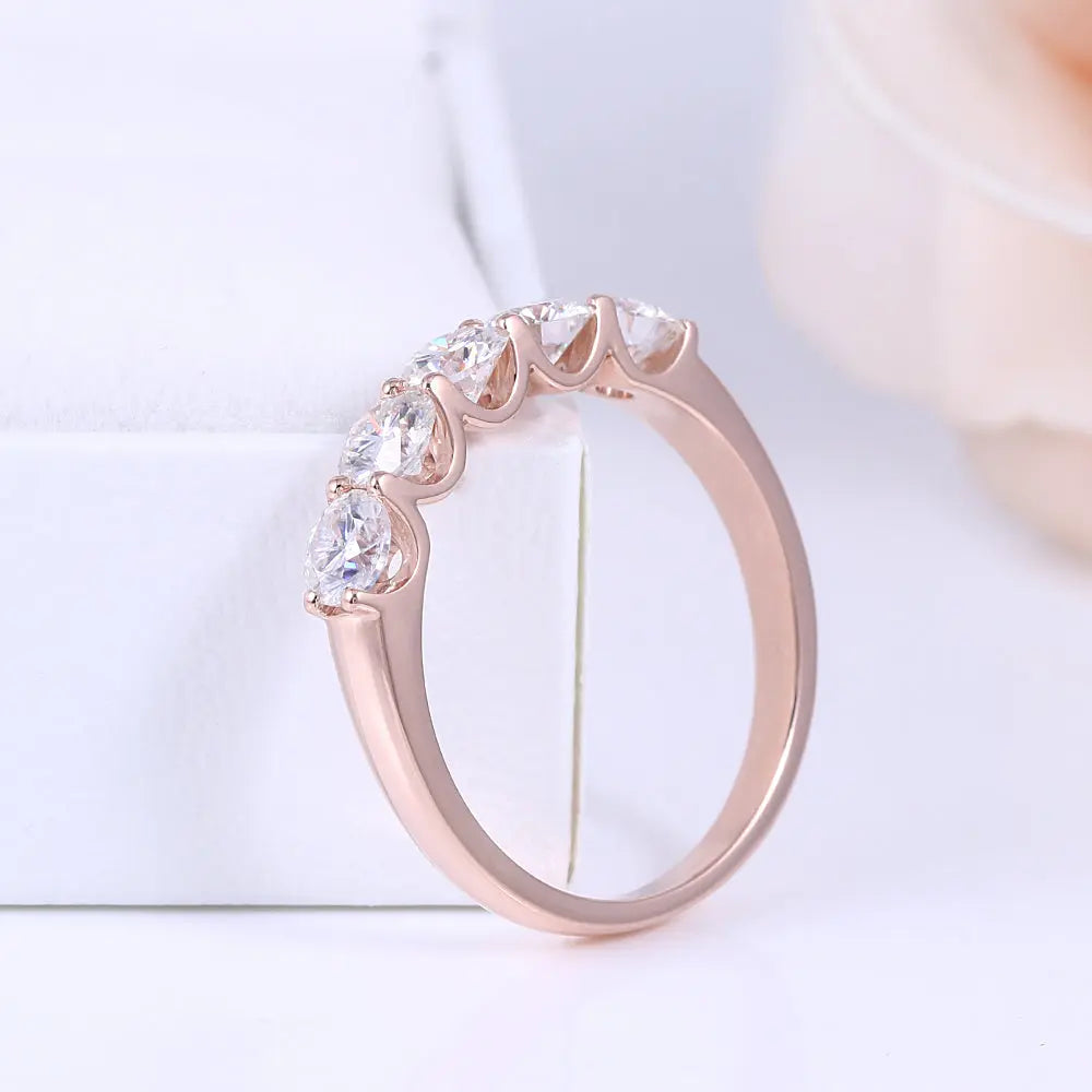 14k Rose Gold 5 Stone Moissanite Anniversary Ring 1.25ct Total | The Anniversary Band