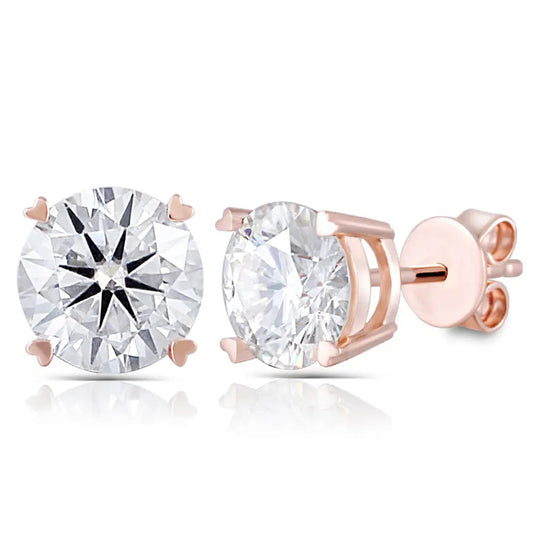 14k Rose Gold Stud Moissanite Earrings 2ctw / Rose Gold Ear Stud Collection