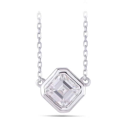 14k White Gold Asscher Cut / Asscher Necklace Moissanite 1ct