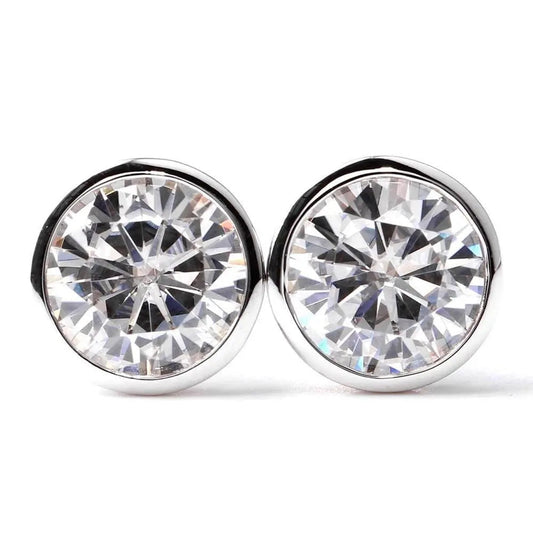 14k White Gold Bezel Set Earrings / Moissanite Stud 2ctw