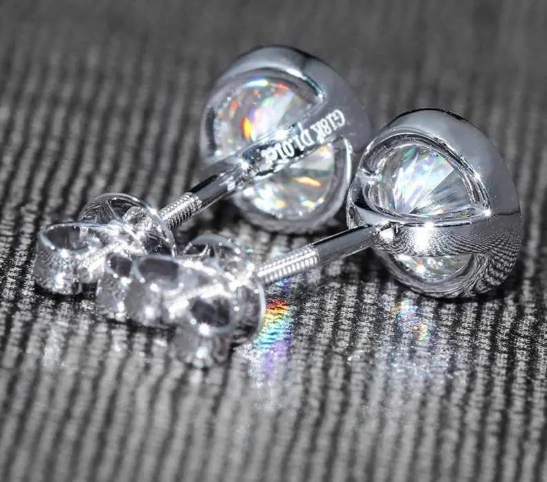 14k White Gold Bezel Set Earrings / Moissanite Stud 2ctw