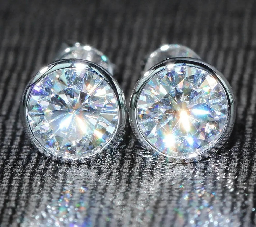 14k White Gold Bezel Set Earrings / Moissanite Stud 2ctw
