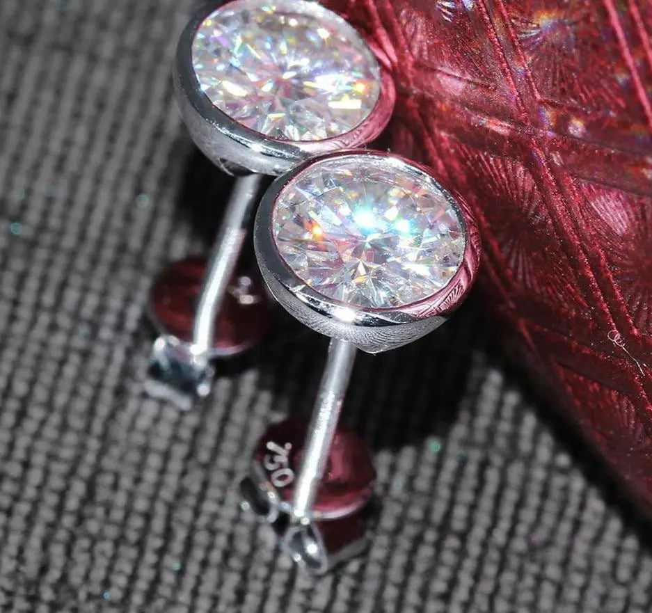 14k White Gold Bezel Set Earrings / Moissanite Stud 2ctw