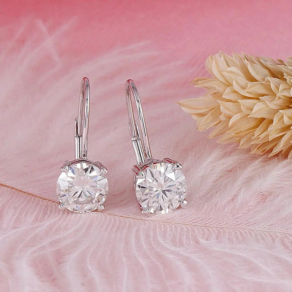 Cool Dangle Earrings Collection - 14k White Gold Drop / Dangle Moissanite Earrings 2ctw