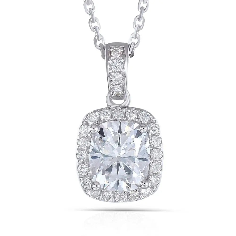 14k White Gold Halo Moissanite Amazing Necklace 1.5ct Center Stone