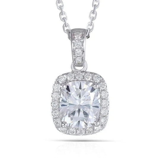 14k White Gold Halo Moissanite Amazing Necklace 1.5ct Center Stone