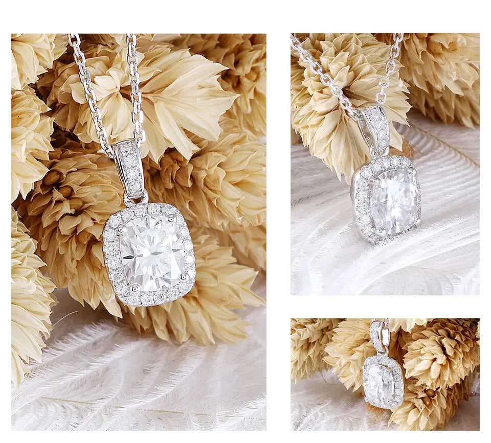 14k White Gold Halo Moissanite Amazing Necklace 1.5ct Center Stone
