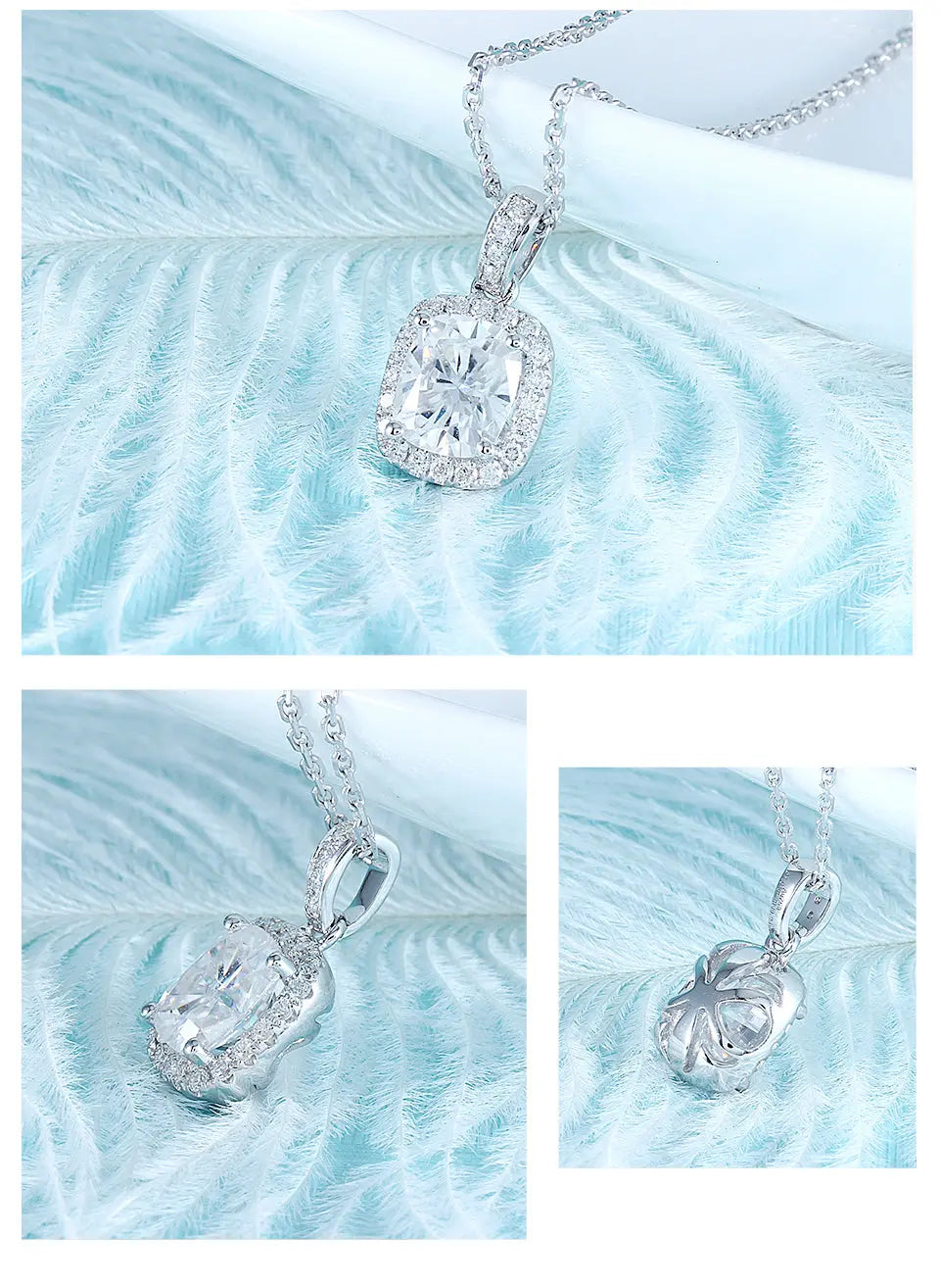14k White Gold Halo Moissanite Amazing Necklace 1.5ct Center Stone
