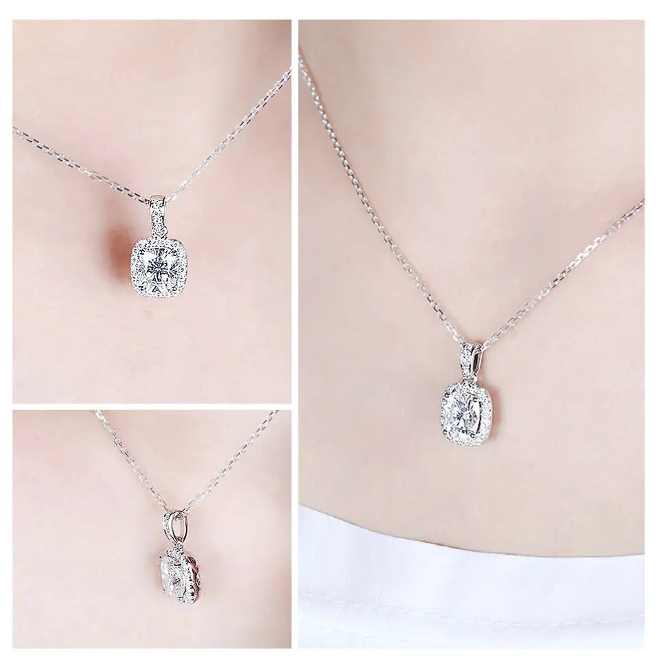 14k White Gold Halo Moissanite Amazing Necklace 1.5ct Center Stone