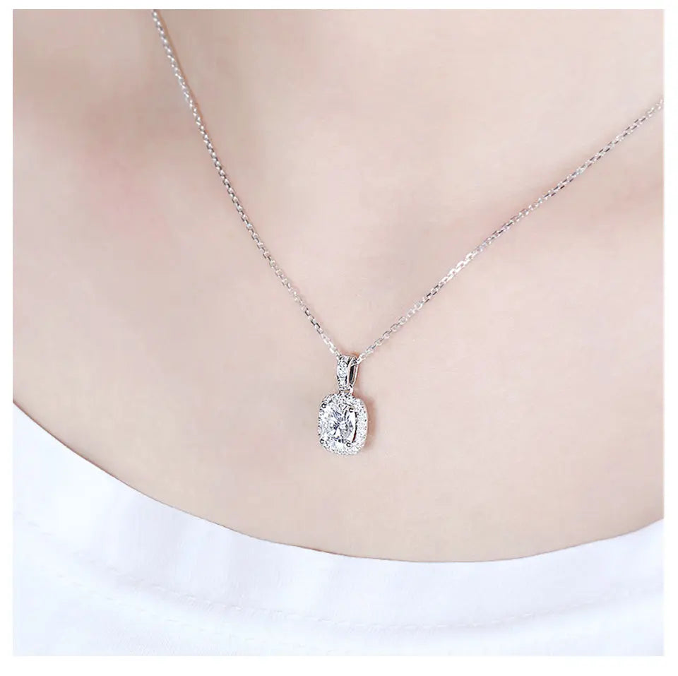 14k White Gold Halo Moissanite Amazing Necklace 1.5ct Center Stone