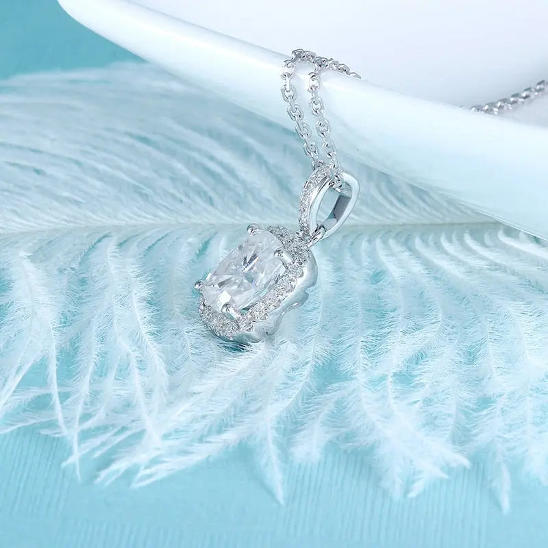 14k White Gold Halo Moissanite Amazing Necklace 1.5ct Center Stone