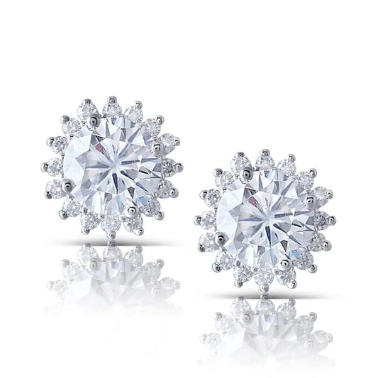 14k White Gold Halo Moissanite Stud Cute Inexpensive Earrings 2.32ctw