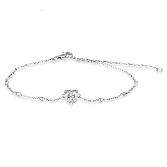 14k White Gold Heart Shaped Bracelet Moissanite 1ct
