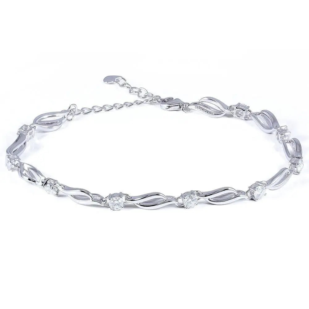 14k White Gold Moissanite Bangle Bracelet 9 Stone 0.9ctw