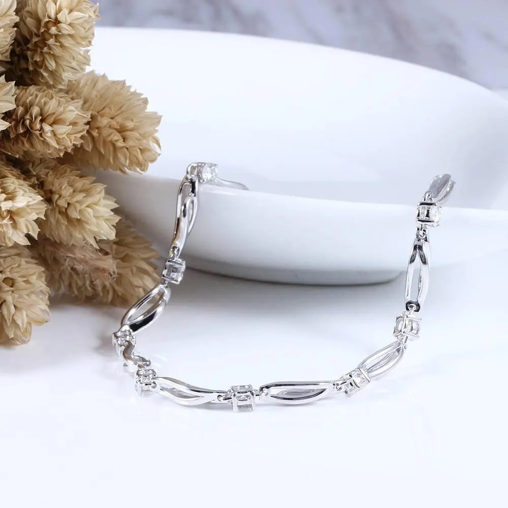 14k White Gold Moissanite Bangle Bracelet 9 Stone 0.9ctw