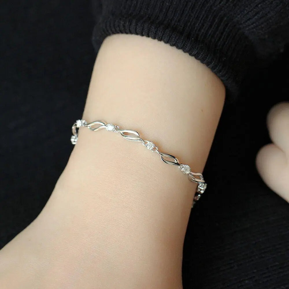 14k White Gold Moissanite Bangle Bracelet 9 Stone 0.9ctw