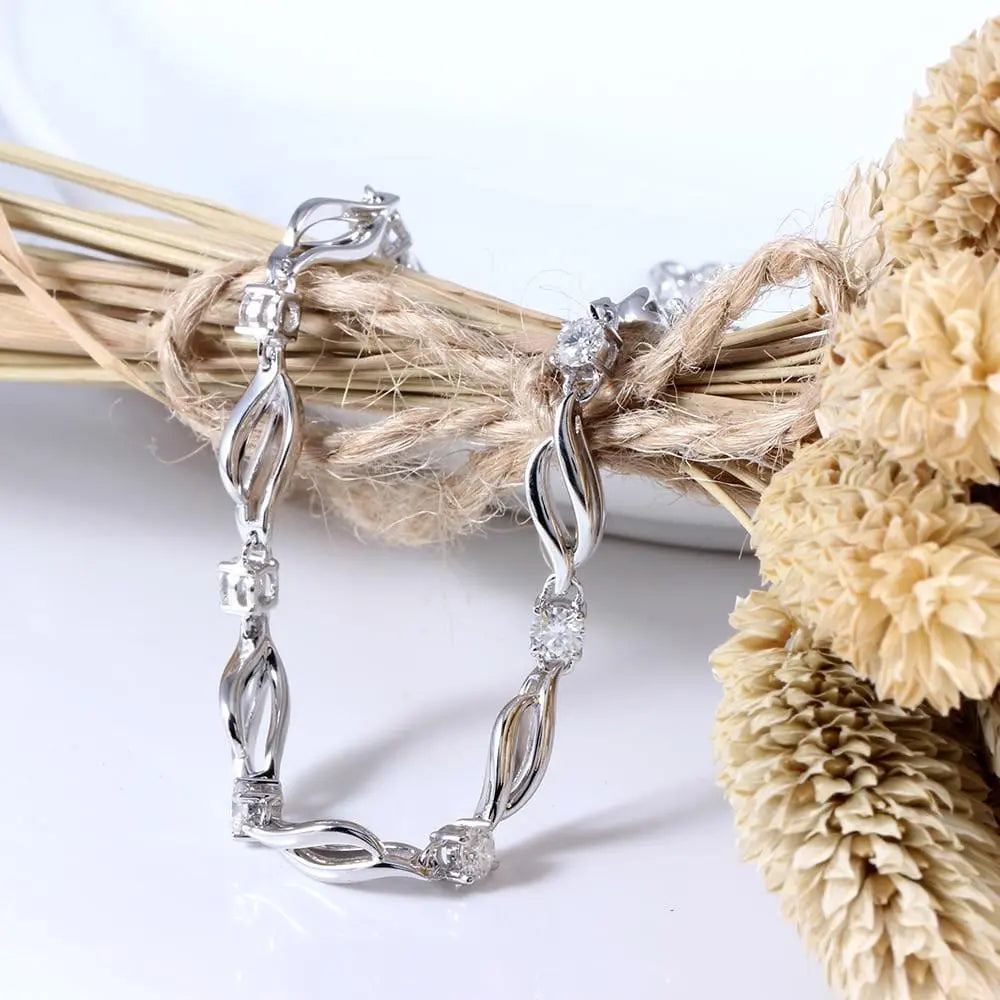 14k White Gold Moissanite Bangle Bracelet 9 Stone 0.9ctw