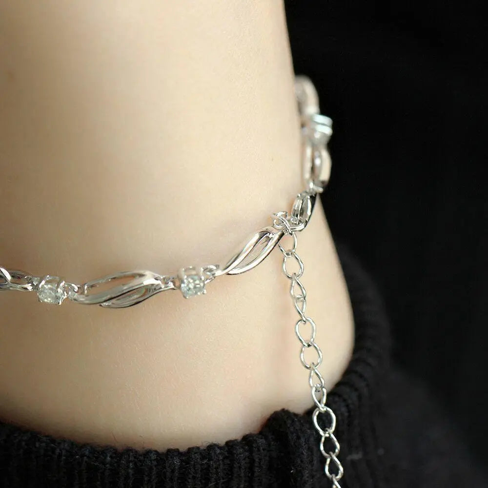 14k White Gold Moissanite Bangle Bracelet 9 Stone 0.9ctw