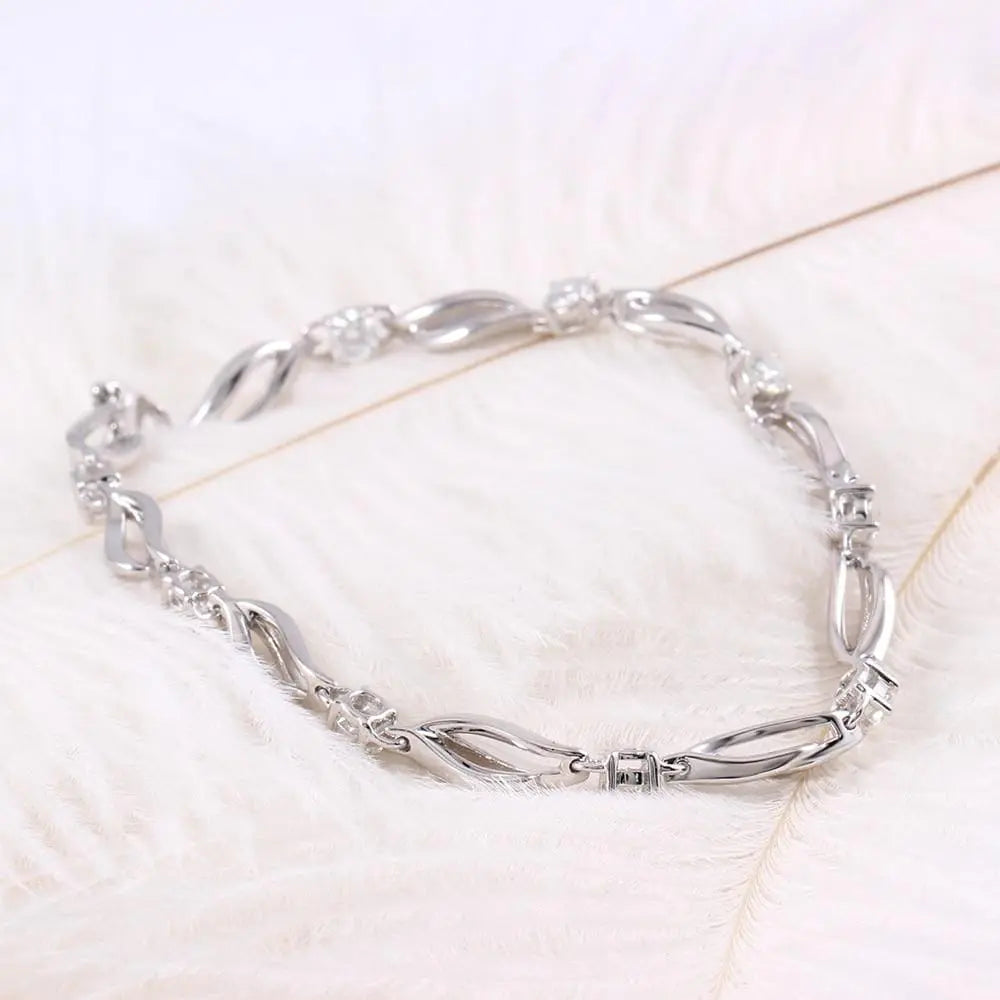 14k White Gold Moissanite Bangle Bracelet 9 Stone 0.9ctw