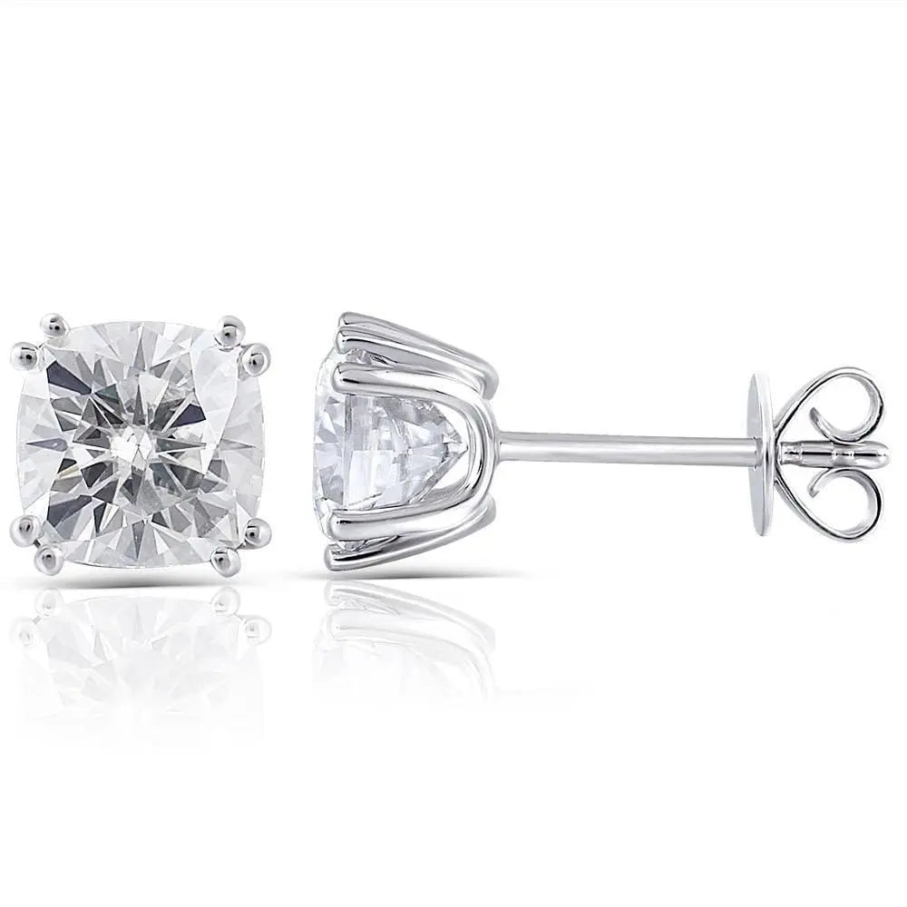 14k White Gold Moissanite Stud Cushion Cut Earrings 2.2ctw