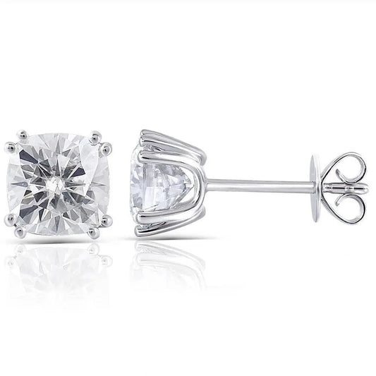14k White Gold Moissanite Stud Cushion Cut Earrings 2.2ctw
