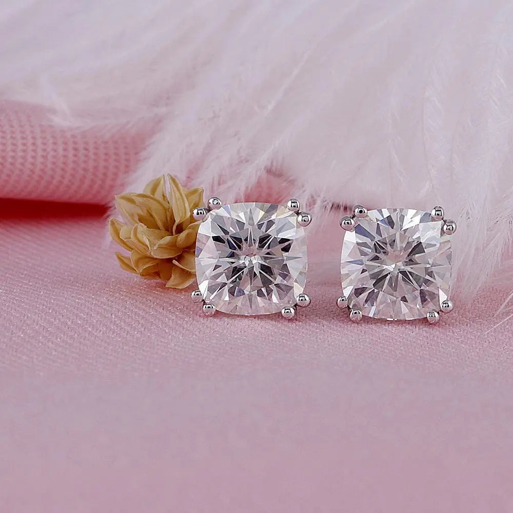 14k White Gold Moissanite Stud Cushion Cut Earrings 2.2ctw