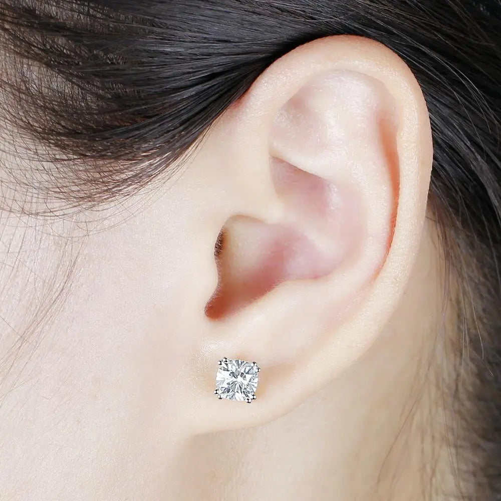 14k White Gold Moissanite Stud Cushion Cut Earrings 2.2ctw