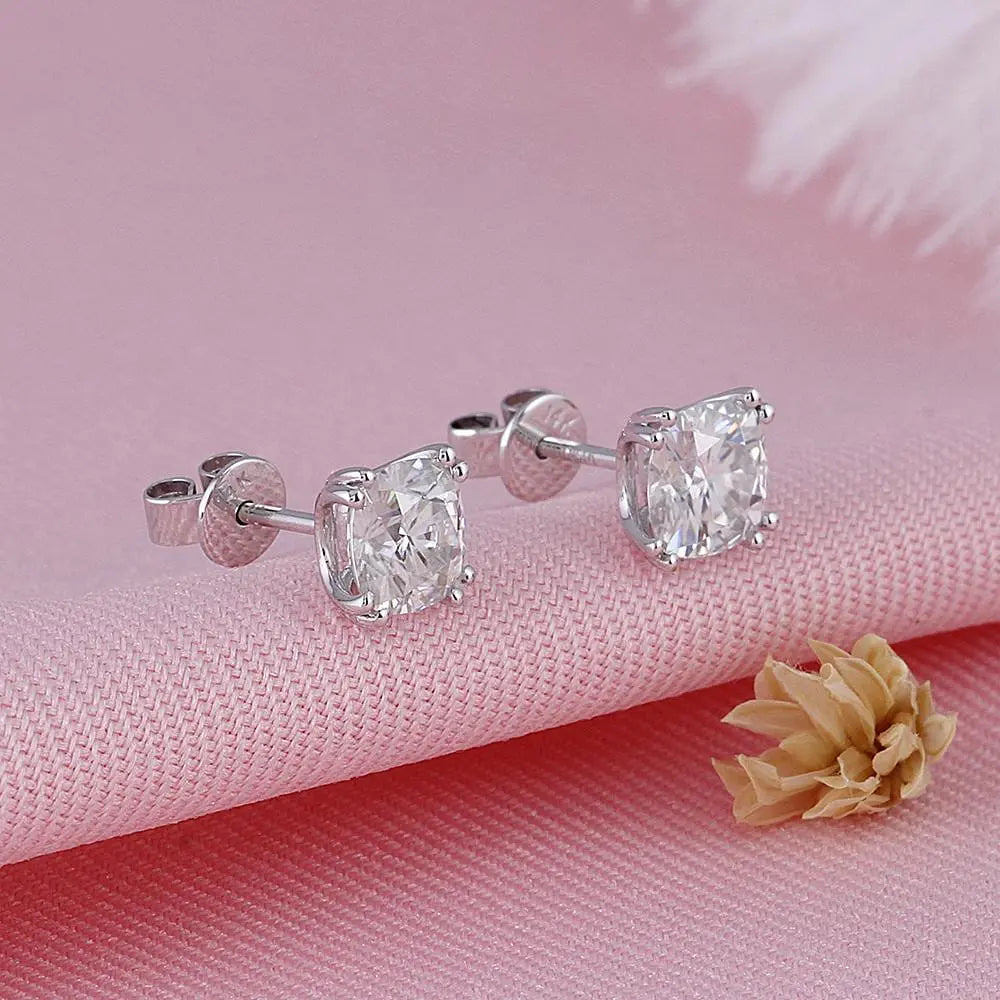 14k White Gold Moissanite Stud Cushion Cut Earrings 2.2ctw