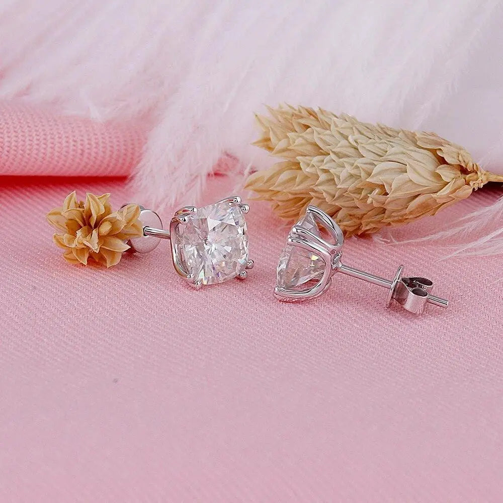 14k White Gold Moissanite Stud Cushion Cut Earrings 2.2ctw