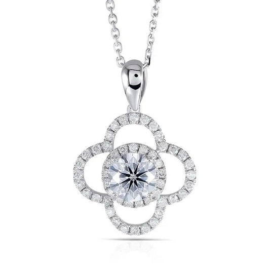 14k White Gold Halo Pendant / Necklace Moissanite 1ct Center Stone