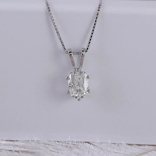 14k White Gold Moissanite Necklaces Oval Cut 1ct