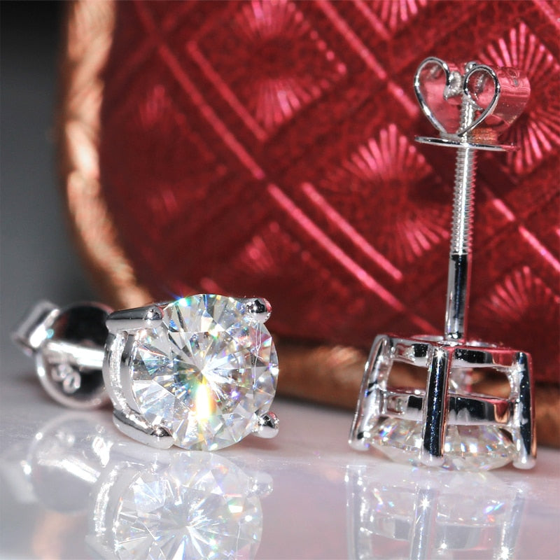 14k White Gold Earrings - Moissanite Stud Earrings 2ctw