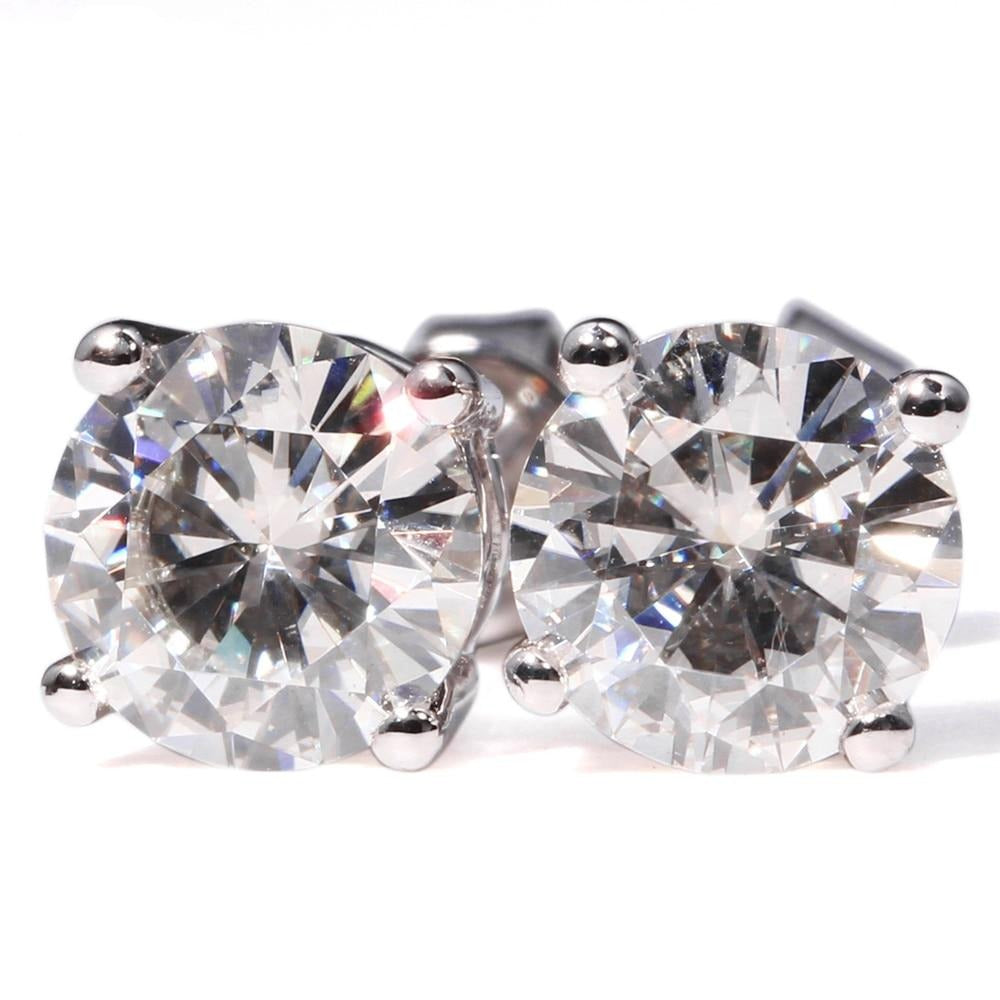 14k White Gold Earrings - Moissanite Stud Earrings 2ctw