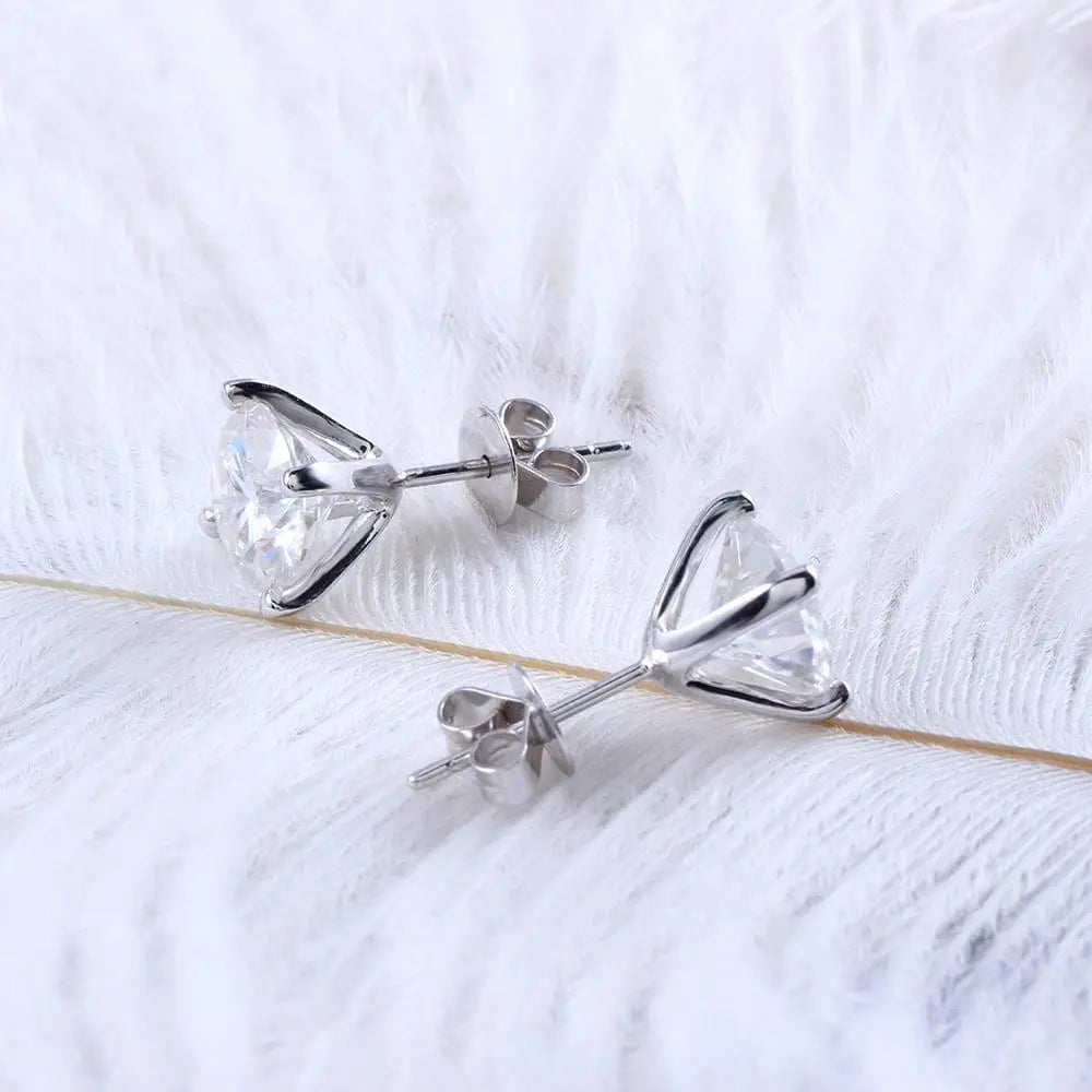 Sliver  Earrings Stud Moissanite 1.3ctw - 2.6ctw Options