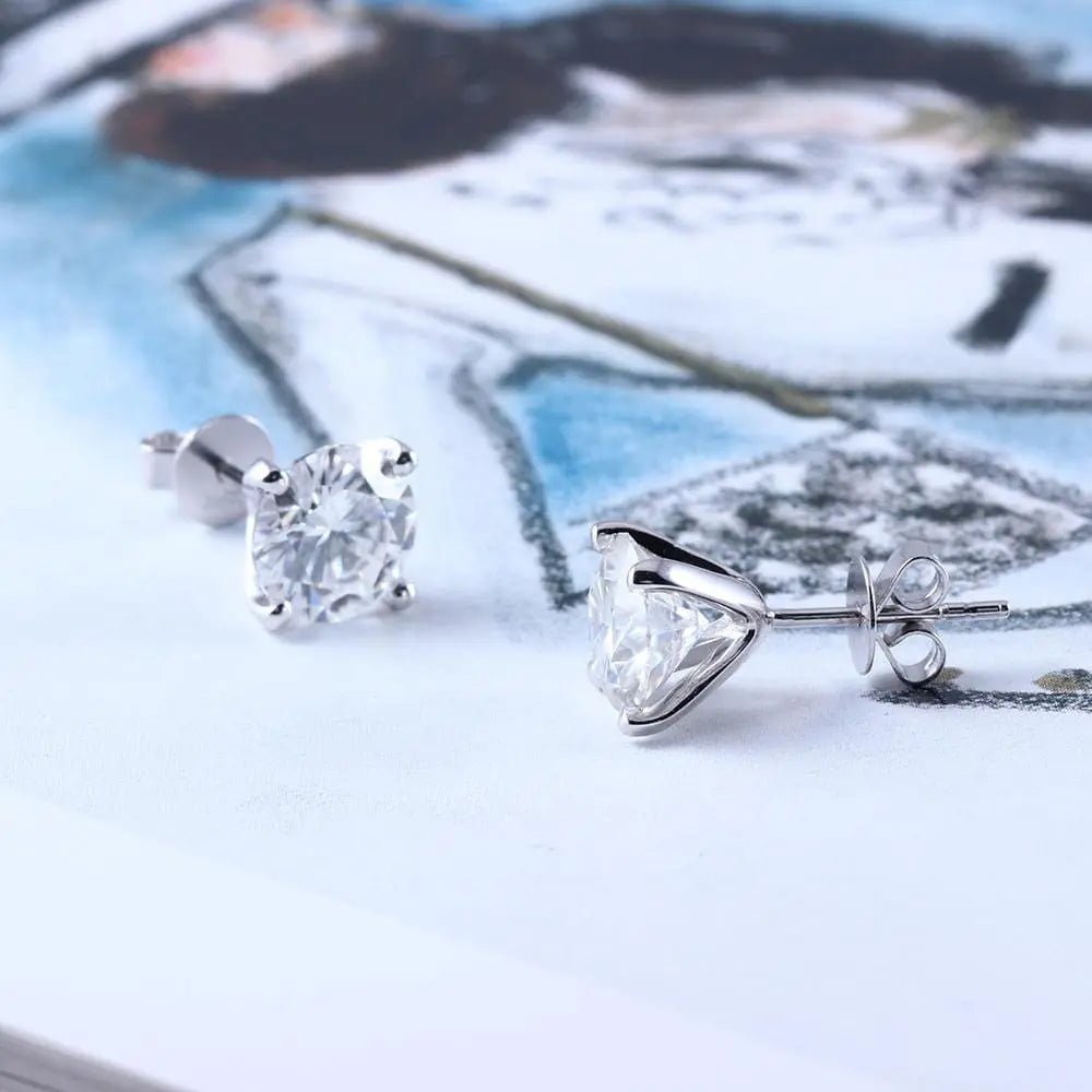 Sliver  Earrings Stud Moissanite 1.3ctw - 2.6ctw Options