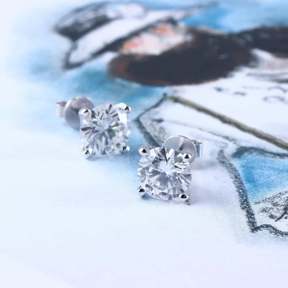 Sliver  Earrings Stud Moissanite 1.3ctw - 2.6ctw Options