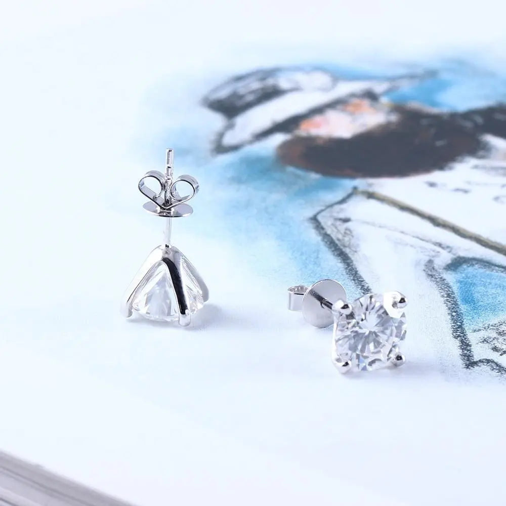 Sliver  Earrings Stud Moissanite 1.3ctw - 2.6ctw Options