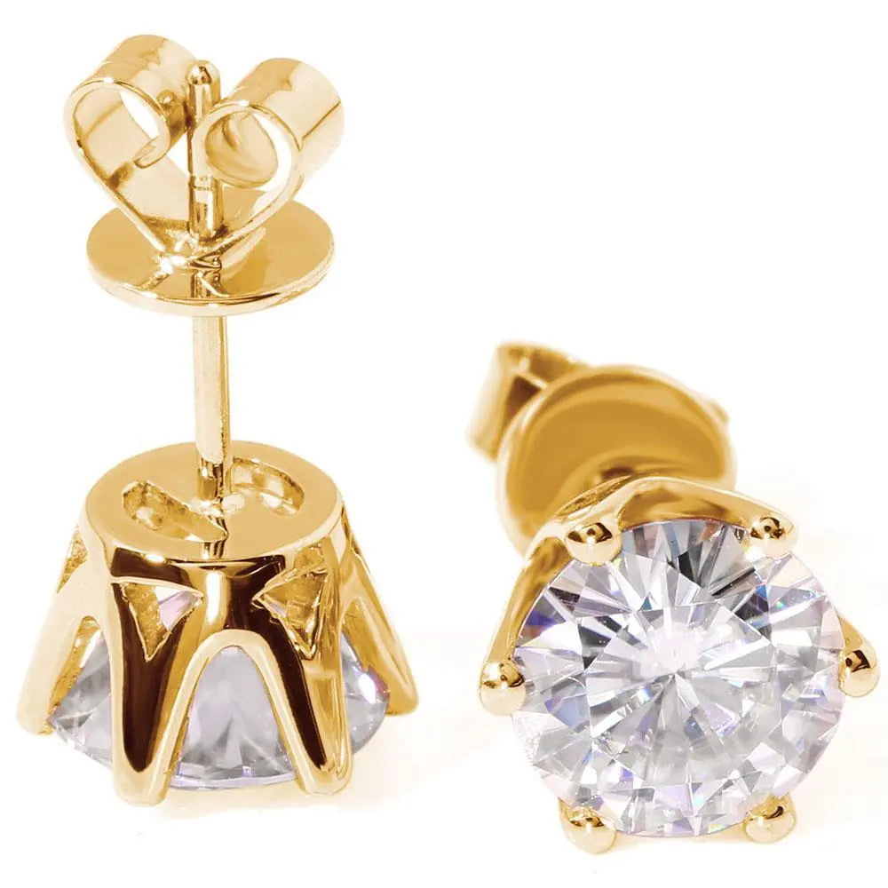 14k Yellow Gold Studs Moissanite Earrings 0.5ctw - 2.4ctw Options