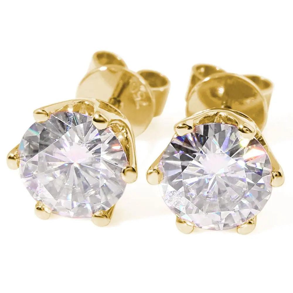 14k Yellow Gold Studs Moissanite Earrings 0.5ctw - 2.4ctw Options