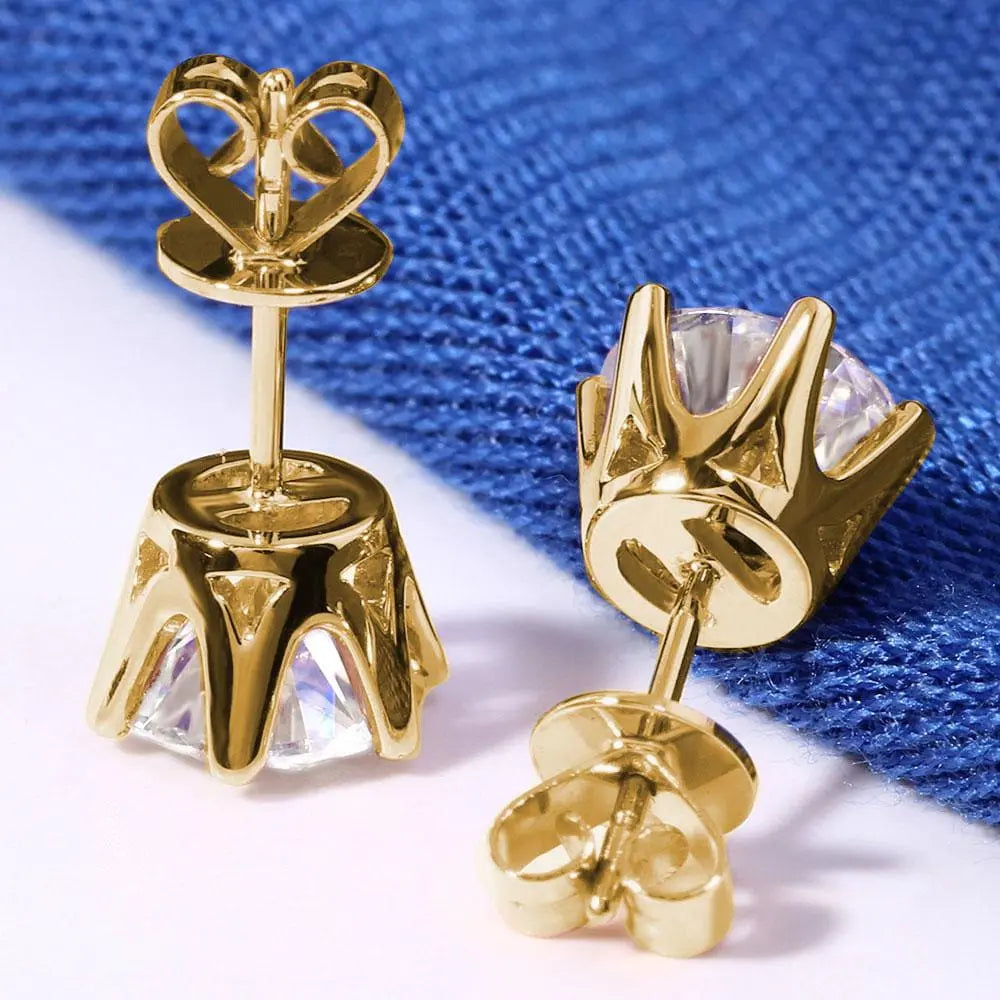 14k Yellow Gold Studs Moissanite Earrings 0.5ctw - 2.4ctw Options